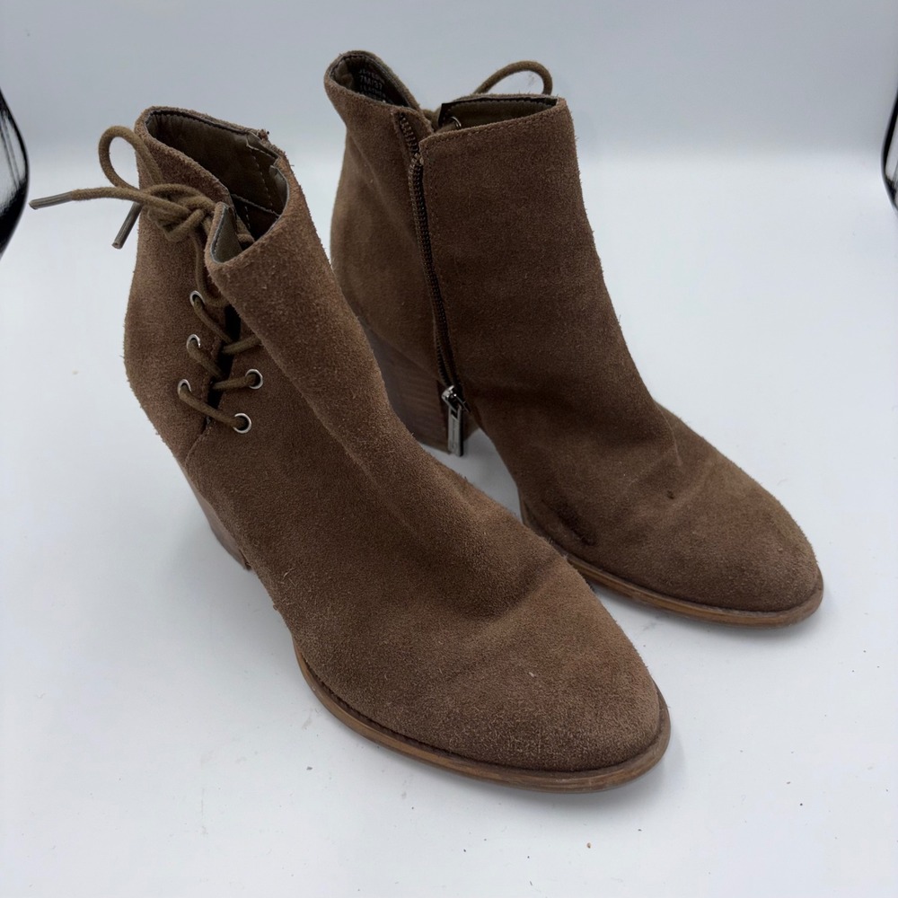 Jessica Simpson Yesha Brown Suede Lace Up Side Zip Block Heel Ankle Boots 7M